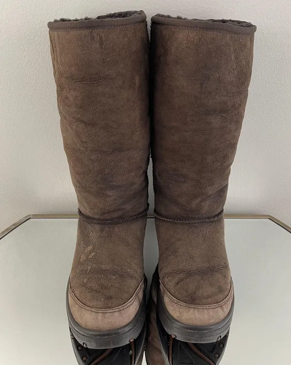 UGG Australia Dark Brown Sheepskin Ultimate Tall Revival Tasman Braid Boots - Image 8
