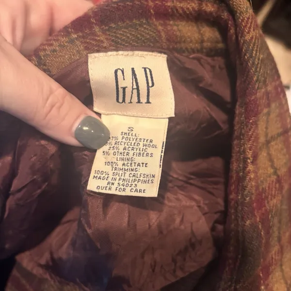 Vintage GAP Wool Plaid Shirt Dress Womens Small‎ Elbow Patches Button Front - Image 5
