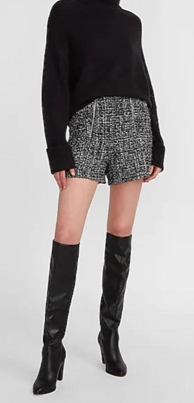 super High Waisted Double Zipper Tweed Shorts - Image 2