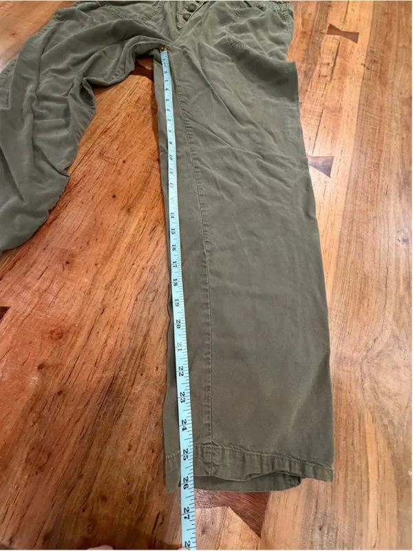 Love Tree Olive Green Tencel Cargo Pants Elastic Waist Button Fly Sz M High Rise - Image 10