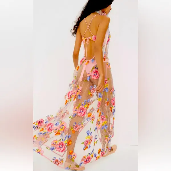 For Love & Lemons Embroidered Maxi Detailed Floral Appliqué NWT Size XS NWT - Image 3