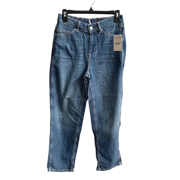 Free People Chloe Baby Barrel Jeans Women XS Blue Boho Elastic‎ Back Distressed - Image 4