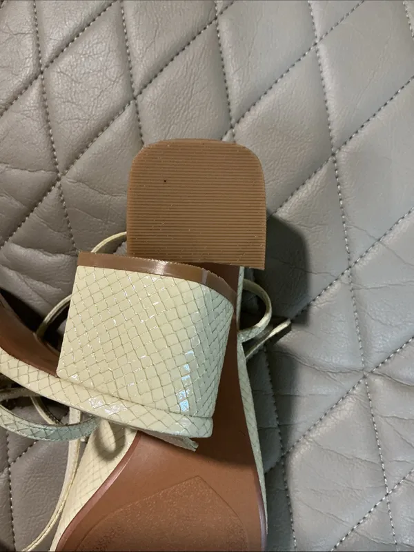 Zara Cream Textured Square-Toe Ankle Strap Mules - Image 6