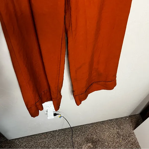 Lulus On Breezy Street Rust Orange High Rise Wide‎ Leg Flowy Linen blend Pants - Image 5