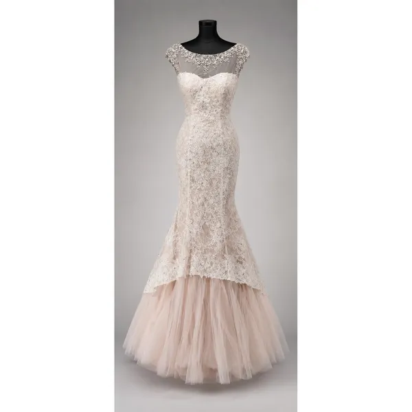 Sherri Hill 51114 Ivory‎ Lace Mermaid Gown – Beaded Cap Sleeve Formal Dress Sz 4 - Image 4