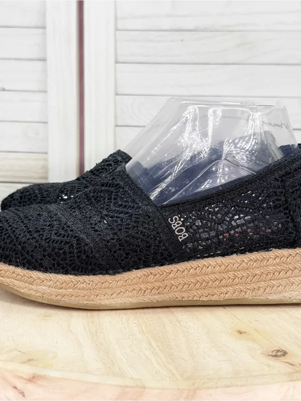 Bobs by Skechers Crochet Lace Wedge Espadrille Platform Slip On Shoes Black 7.5 - Image 3