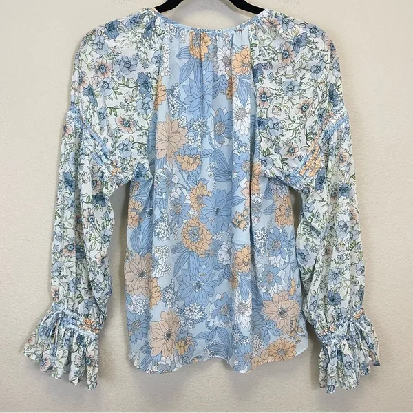 J. Crew Blue Floral Chiffon Long Sleeve‎ Blouse Size M - Image 6