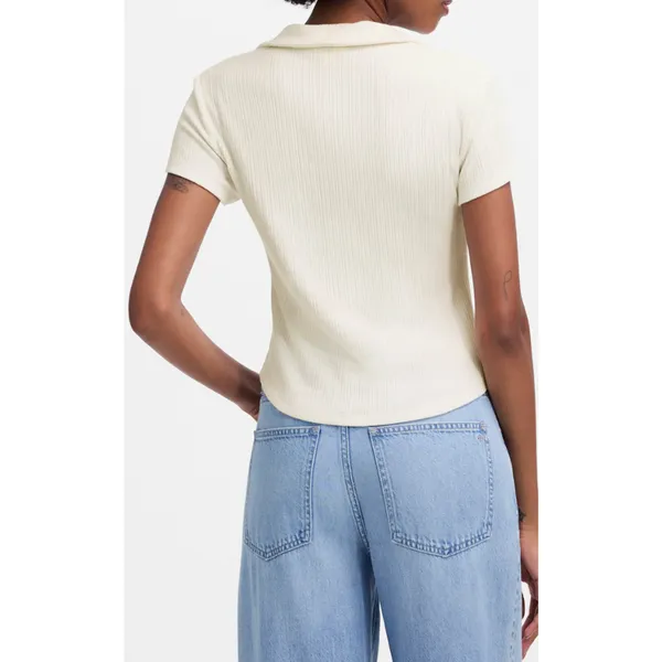 Madewell Ribbed V Neck Polo Tee Top Stretch Lyocell Lighthouse Ivory Slim S NWT - Image 2