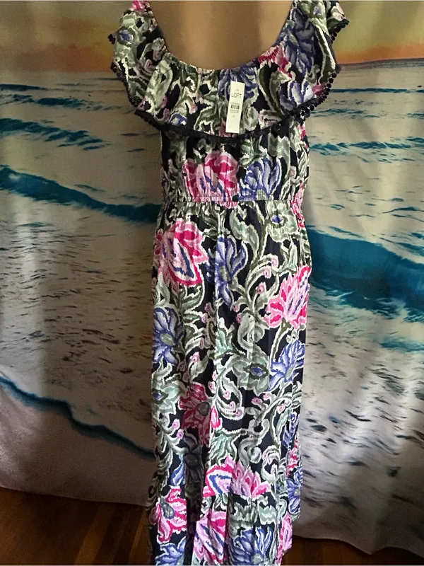 LOFT Floral Ruffle Maxi Dress in Pink, Blue & Green MD NWT - Image 2