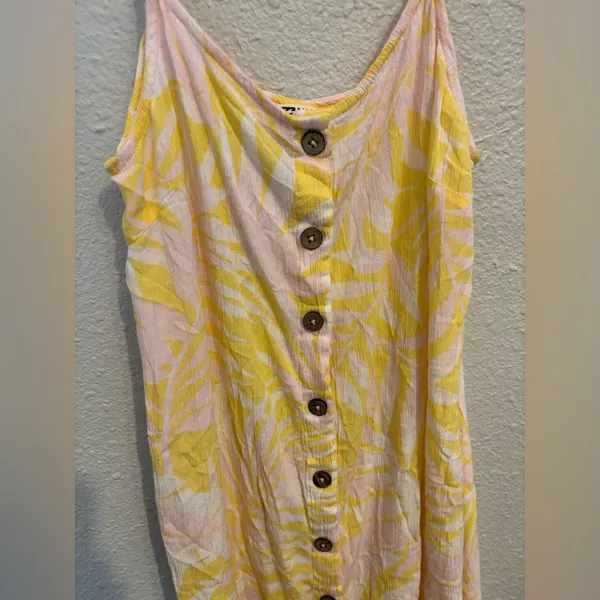 Billabong Yellow and Pink Tropical Button-Front Sundress - Image 2