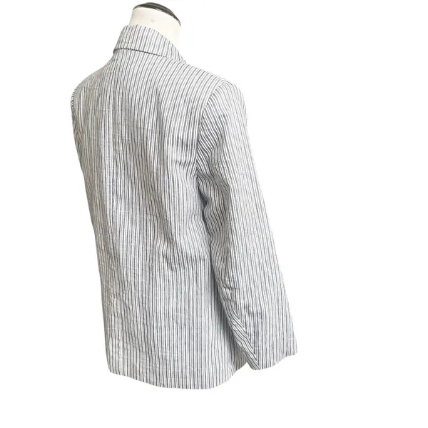 Zara Women’s Striped Linen Blend Boyfriend Blazer Size Medium Two Button Blue - Image 11