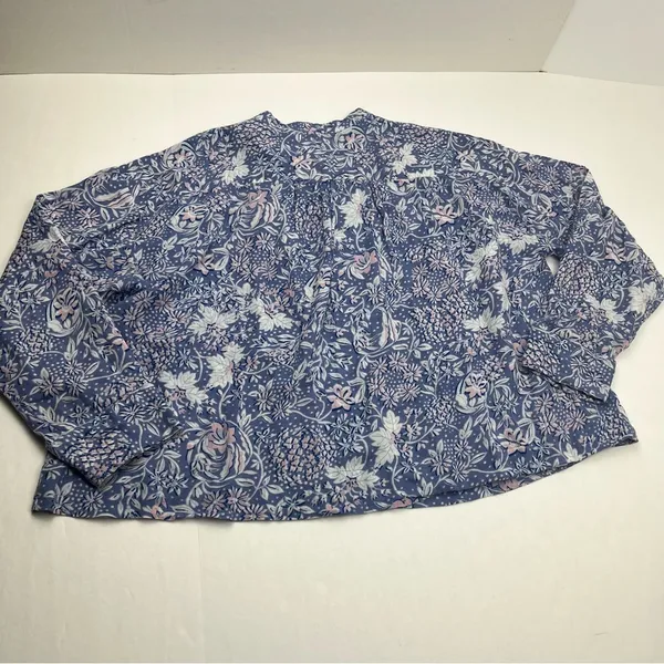 Sundry SZ 3 Large 12 Wild Floral Henley Purple Blouse Boho Top Women Long Sleeve - Image 10