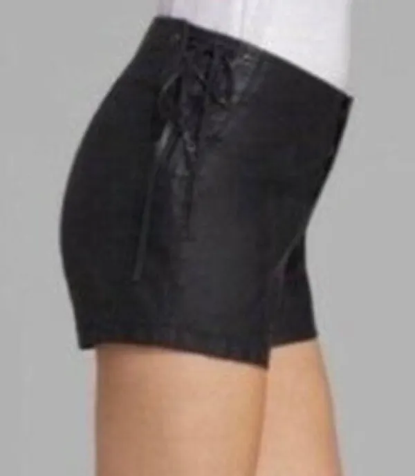 FREE PEOPLE High Rise Side Lace Up Tie Black Vegan Leather Pleather Shorts Sz 4 - Image 3