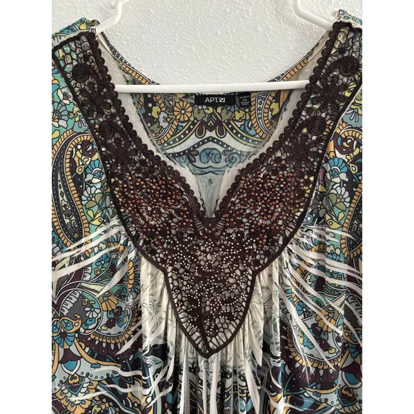 Apt 9 Dress‎ Womens 2XL Green Brown Babydoll Fairy Rhinestone Stretch Bohemian - Image 3