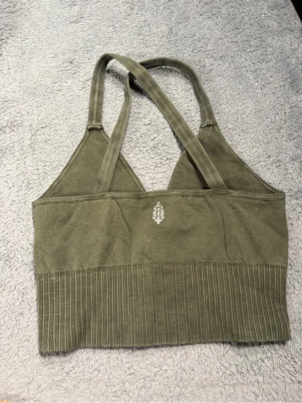 Free people movement FP Olive Green Ribbed V-Neck Sports Bra Top XS/s - Image 2
