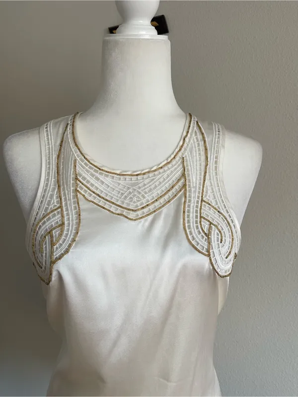 Cache Ivory Satin Beaded Tank Top - Image 2