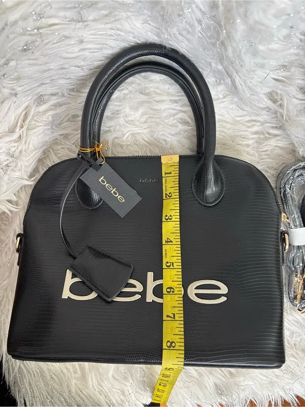 bebe Fabiola Stamped Lizard Dome Satchel Black Cream Logo One Size - Image 12