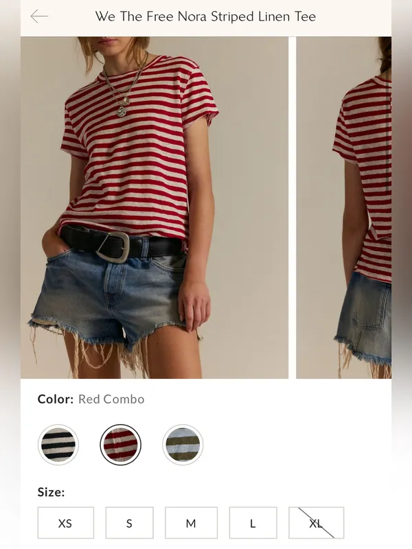 NWT Free People We The Free Nora Striped Linen Tee - Red Combo - XL - Image 7