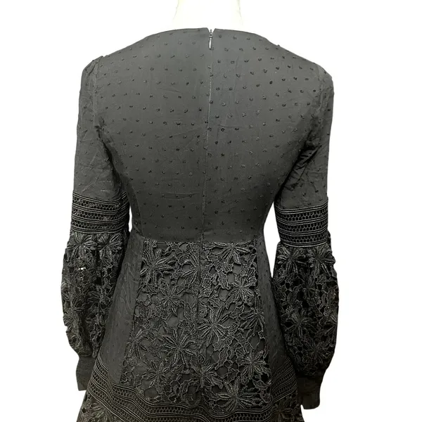 Bardot Mini Dress Black Lace Bell Sleeve V Neck Romantic Boho XS/4 NWOT Cocktail - Image 7