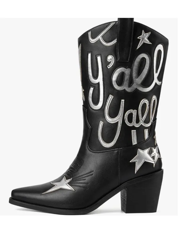NEW Cowboy Boots Mid Calf Cowgirl Boots Pull On Pointed Toe Embroidered 10 - Image 7