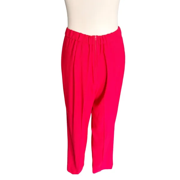 Vintage Red 2 Piece Pant Suit‎ Asymmetrical Button Blazer Pleated Trousers 1980s - Image 9