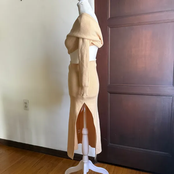 SHOWPO | Butter Cream Yellow Alabama Midi Knit Dress Off Shoulder Cutout Size 2 - Image 4