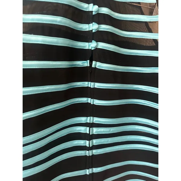 JS Collections Black and Blue Striped Mesh Mock Neck Top Size 14 - Image 4
