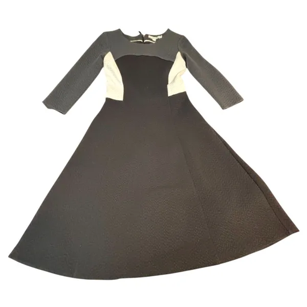 Boden Black White Colorblock Quilted Textured Fit & Flare Dress 3/4 Sleeve 4 - Image 8