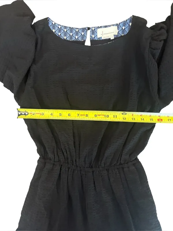 Anthropologie Francesca Balloon Sleeve Romper Elastic Waist Womens Small Black - Image 9