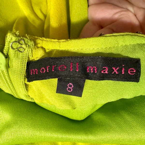 Morrell Maxie Y2K Silk Ombre Bubble Hem Beaded Dress Green Yellow Size 8 - Image 5