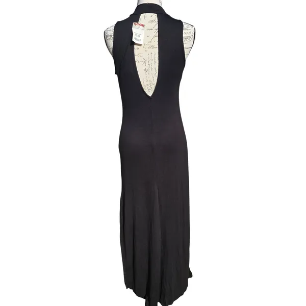 Hearts Black Sleeveless Mock‎ Neck Side Slit Maxi Dress Size Large - Image 4