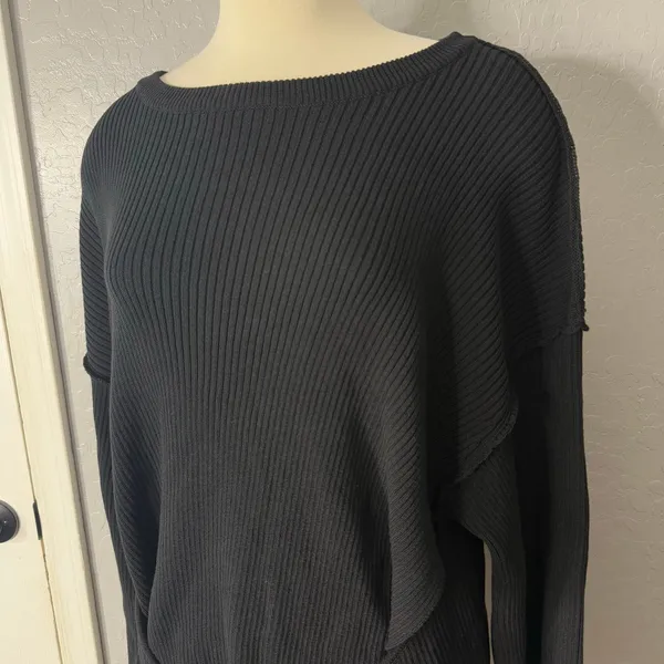 Free People FP Beach Brig Tie Front Pullover Tunic Sweater Black M OB1171652 - Image 3