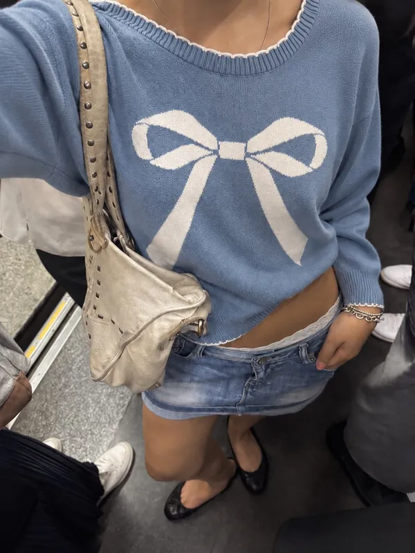 Nikka K Knit Sweater Coquette Cropped Pullover Blue Size M - Image 2