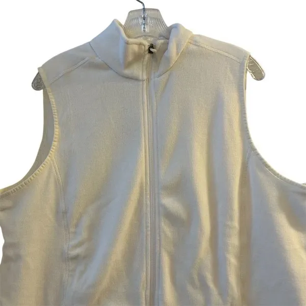Lands'‎ End Women's Ivory Fleece Zip-Up Vest Size Large Casual - Image 2