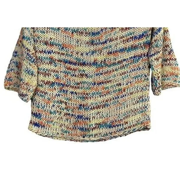 Zara Chunky Knit Relaxed Sweater 3/4 Sleeve Scoop Back S Multicolorfull Cream - Image 3