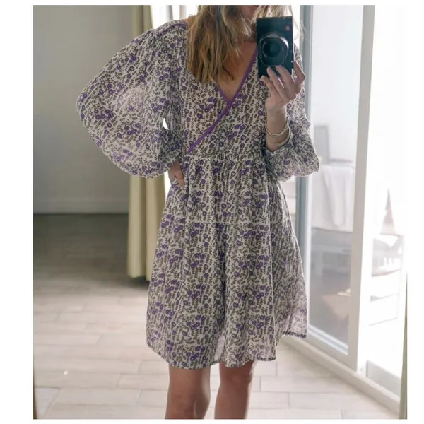 Daughters of India Binita Mini Dress Violet Floral Boho Cotton XS NWT - Image 3