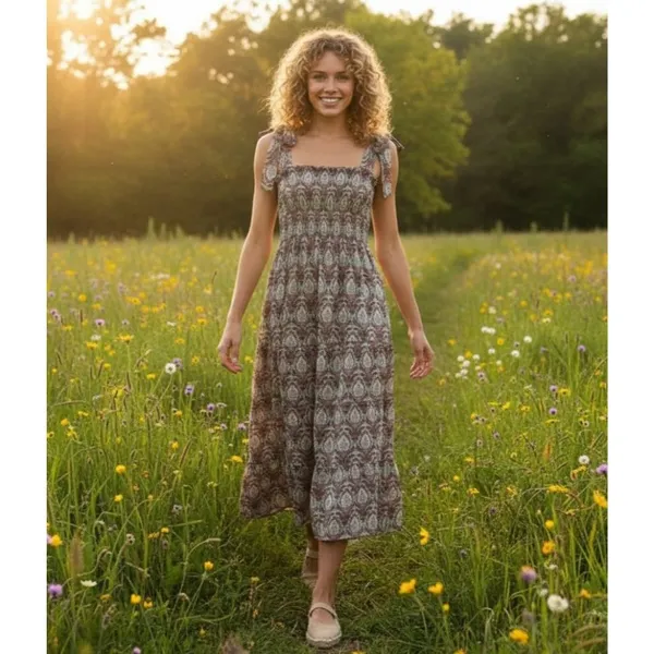 NWT Hill House Ribbon Ellie Nap in Pinecone Sage Chiffon Smocked Midi Dress S - Image 2
