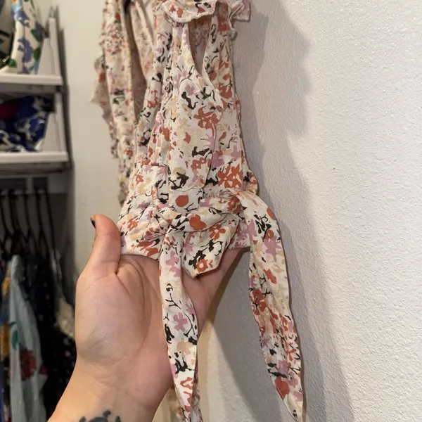 Free People Pretty Daze Floral Crop Top Ivory Wrap Tie XL NWOT - Image 6