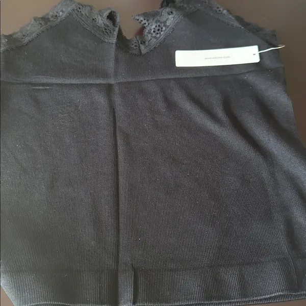 Lace-Trim Ribbed Tank Top - Black size M - Image 3