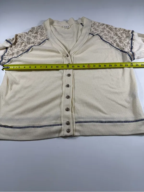 POL Anthropologie Cream Button-Front Long Sleeve Tee NWOT - Image 4