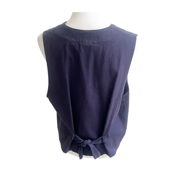 Vintage Au Coton Waistcoat Vest Women's Navy Sleeveless V-Neck Classic One Size - Image 2