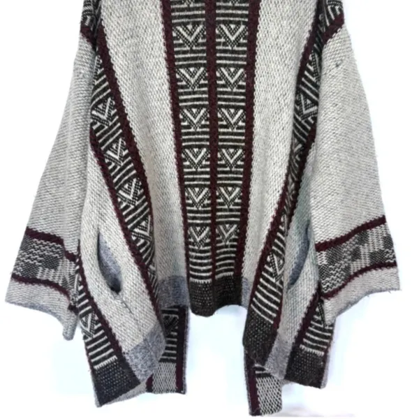 Zara Knit Oversized Sweater Jacket Chunky Slouchy Duster Burgundy Gray Small S - Image 8