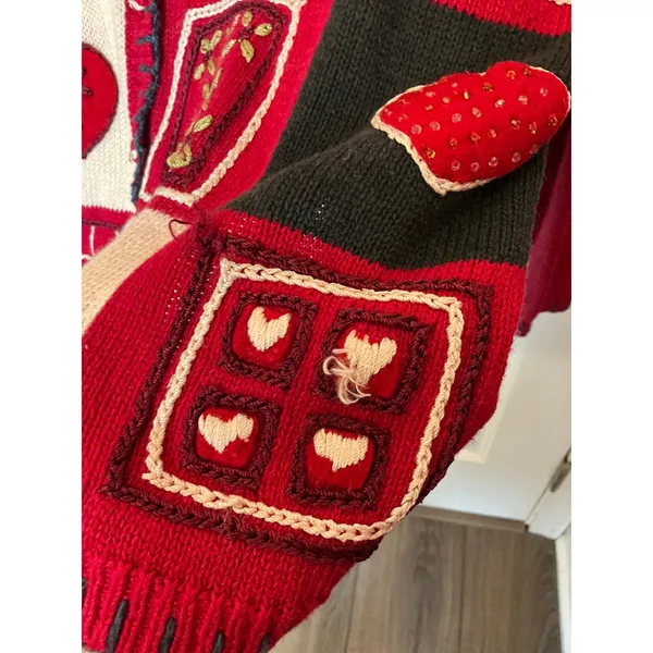 Vintage Heirloom Collectibles Wool Blend Valentines Cardigan XL Red/White - Image 6
