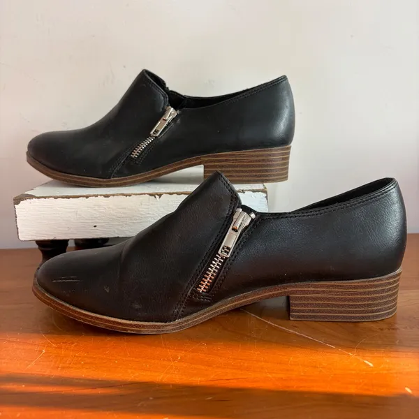 American Eagle Womens Black Side Zip Ankle Booties Low Stacked Heel 6.5 160852‎ - Image 2