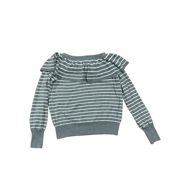 Joie‎ gray white striped ruffle sweater sz small - Image 7