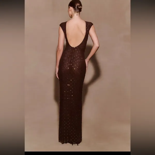 Meshki SamaraSleeveless Diamante Maxi Dress - Chocolate S - Image 4