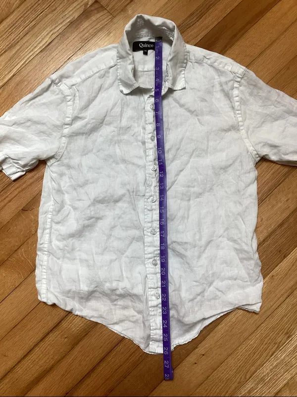 Quince White Relaxed Fit Short-Sleeve Button-Down Shirt Linen Size small - Image 9