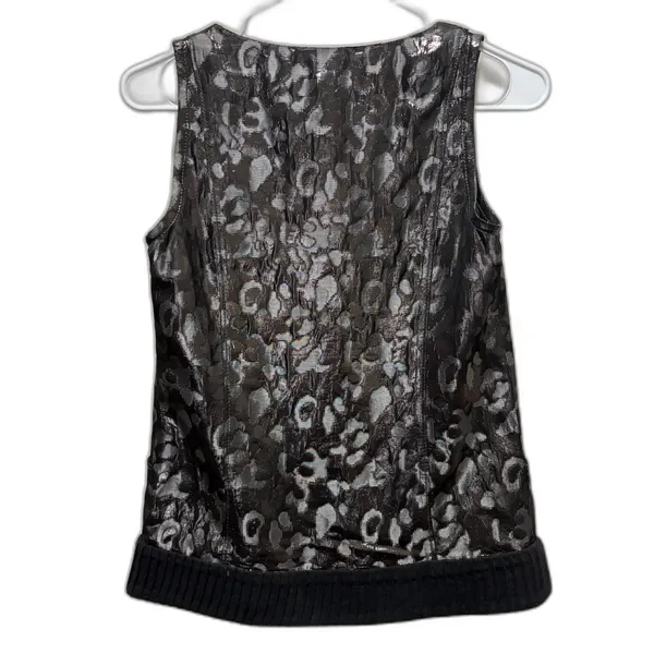 Tory‎ Burch Metallic Leopard Print Jacquard Sleeveless Top Pewter Black Size 2 - Image 3