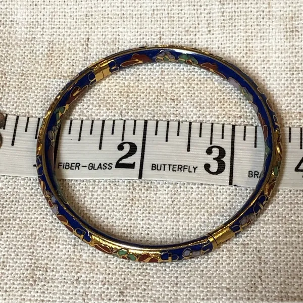 Vintage cloisonné blue hinged bangle bracelet - Image 8