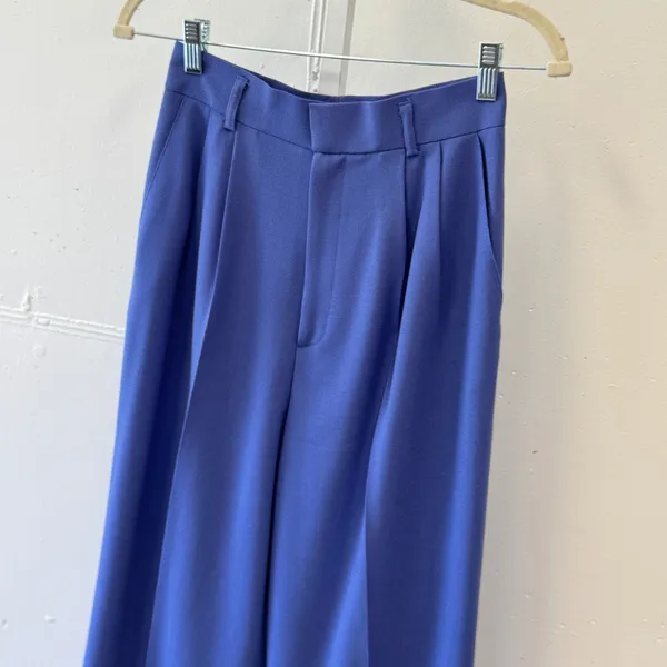 Classiques Entier Vintage Periwinkle 100% Pure Wool High Rise Pleated Trousers 4 - Image 3